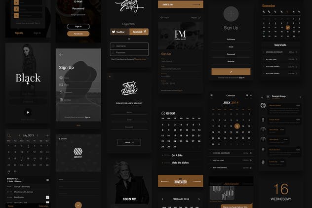 “黑与金的绝配”-多用途 APP UI 套件 Gold &  Coal – UI Kit for Mobile插图(6)