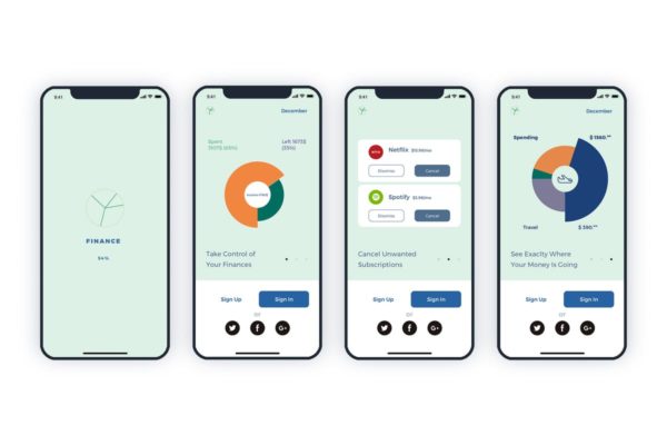 电子账单钱包手机APP应用UI设计套件 Launch Screens Walkthroughs Finance Mobile UI – FH