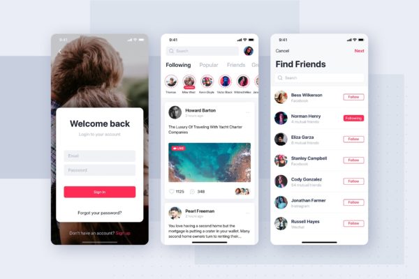 社交网站APP应用UI设计模板 Social mobile app UI template