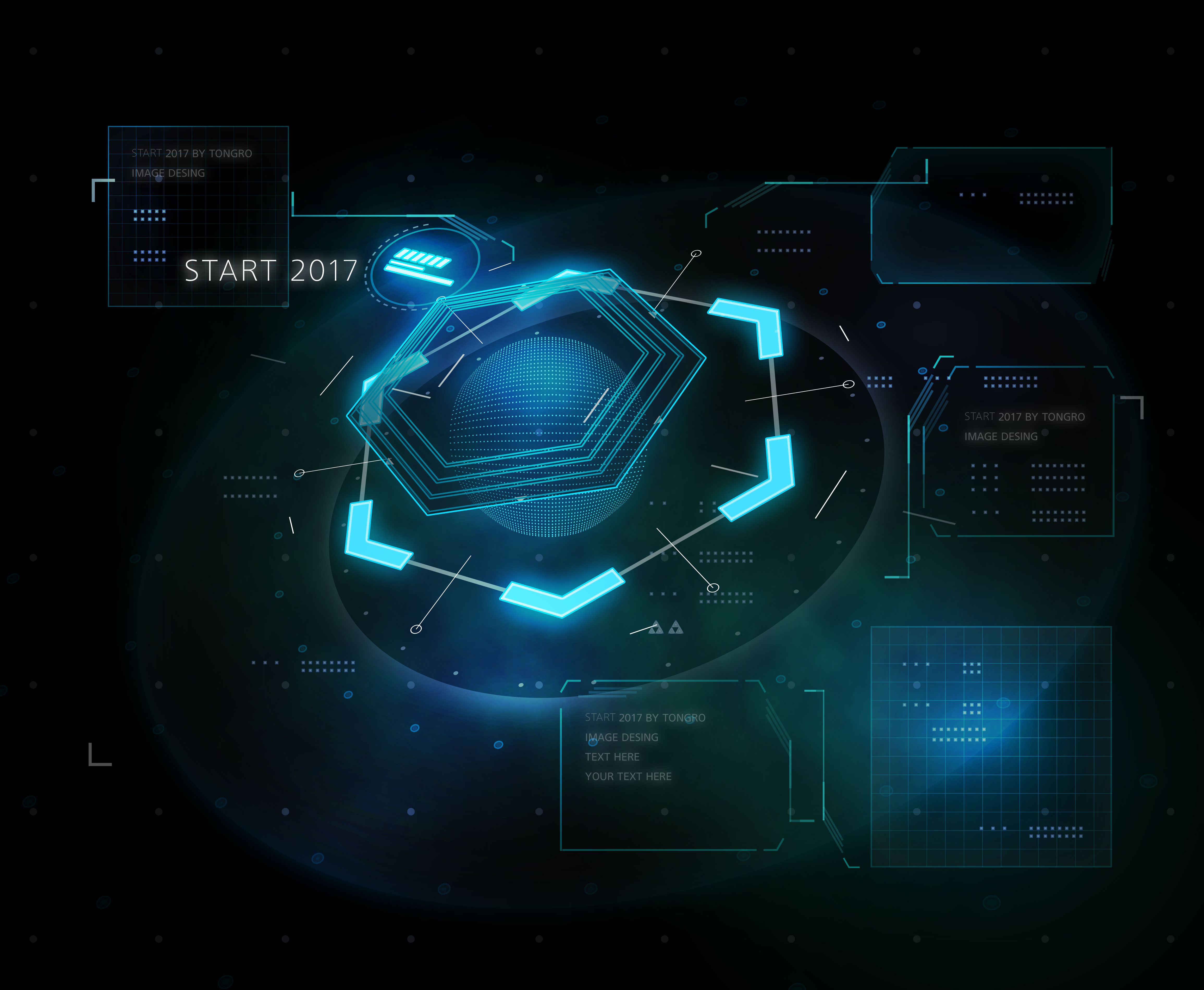 UHD抬头显示UI界面科技元素海报设计套装[PSD]插图(4)