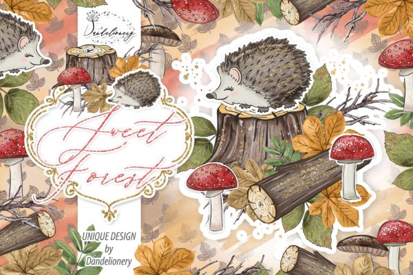 甜蜜森林手绘设计插画PNG素材 Sweet Forest design