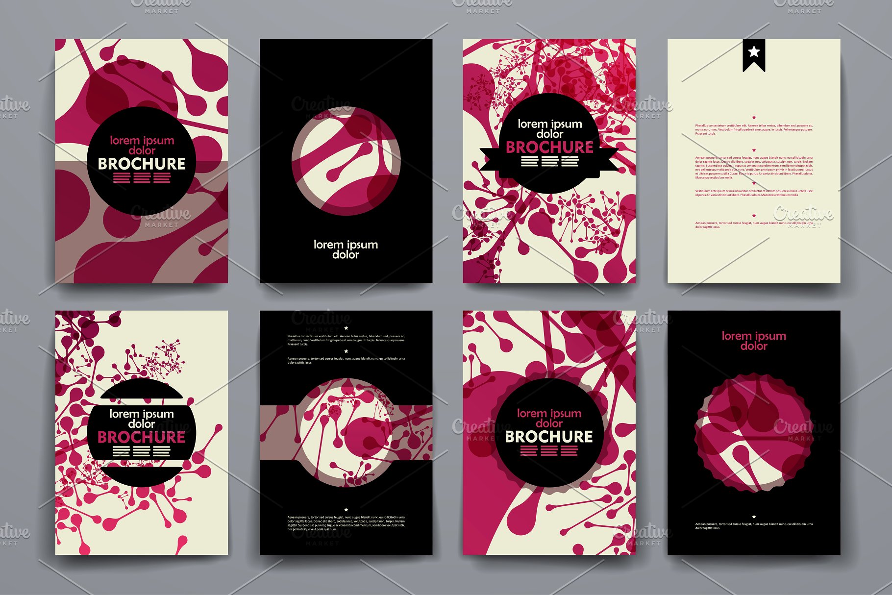 红色抽象图案小册子画册模板 Set of Beautiful Brochures插图(1)