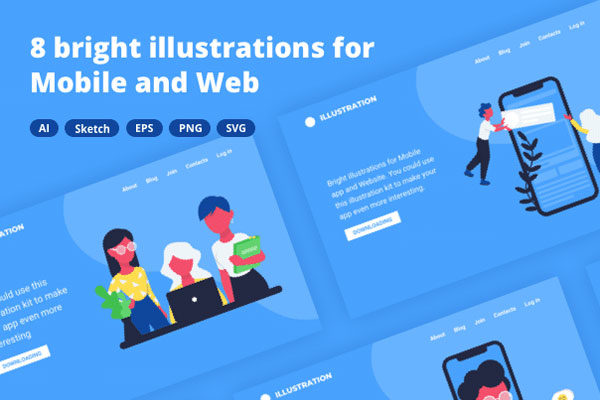 素材库下午茶：8个高品质时尚的办公室场景矢量插画图形[For APP和Web]