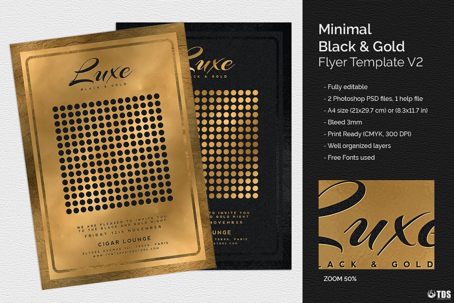 极简主义黑金风格传单PSD模板v2 Minimal Black Gold Flyer PSD V2插图