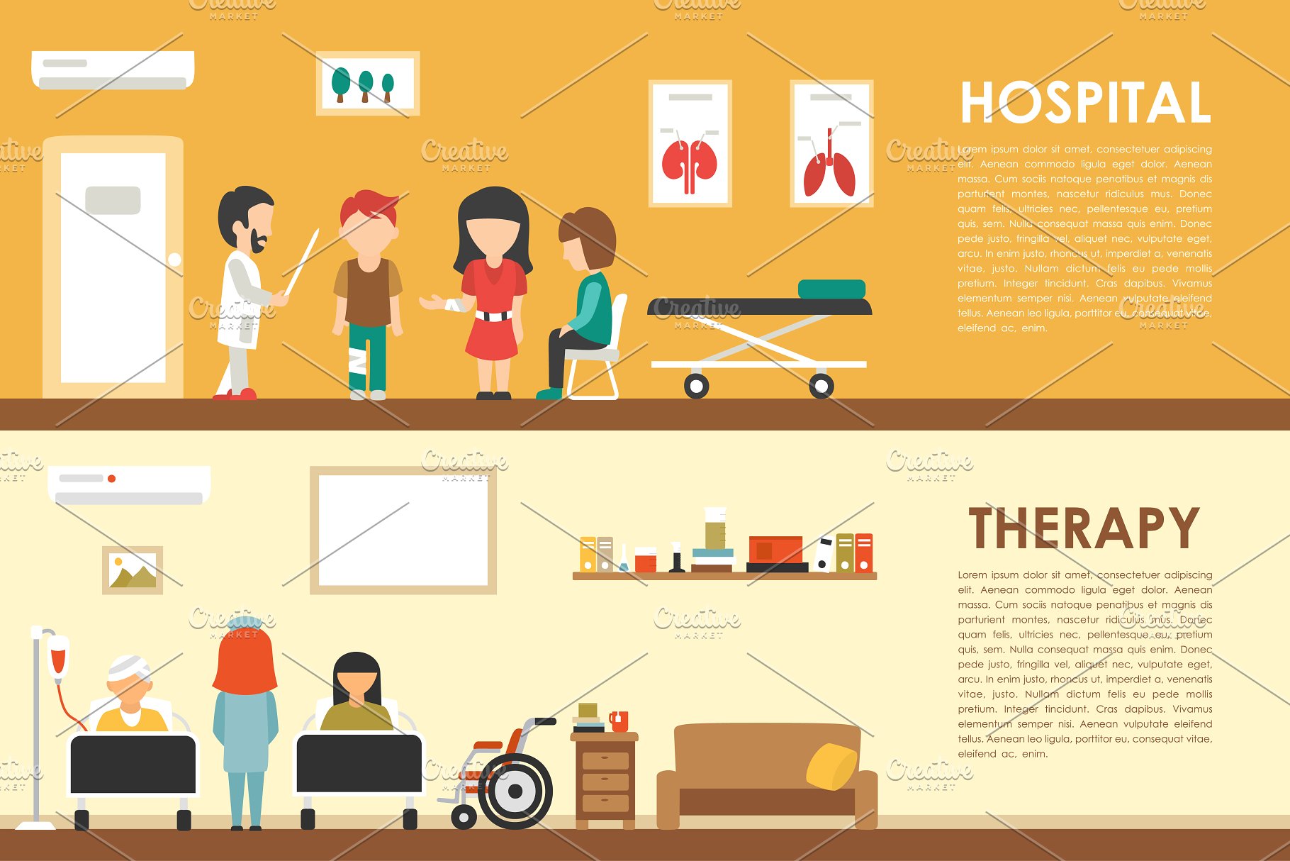 医院扁平化场景插画 Hospital Flat Interios 9 collections插图(3)