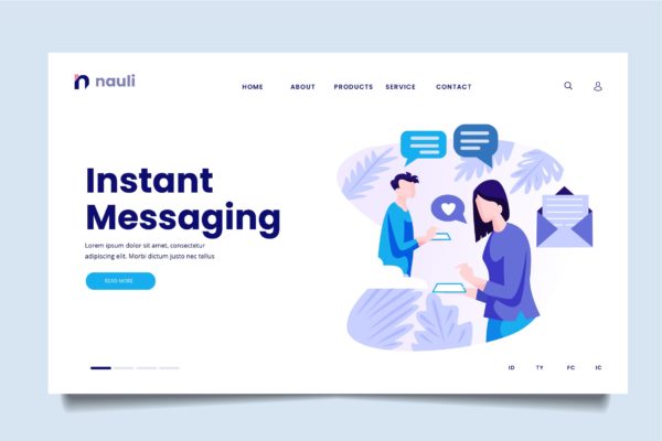 即时消息主题网站设计矢量插画素材 Instant Messaging Web Header PSD and AI Vector