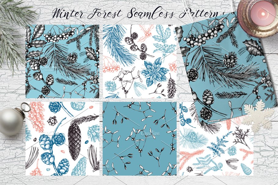 手绘冬天森林元素 Winter Forest Hand Drawn Elements插图(8)