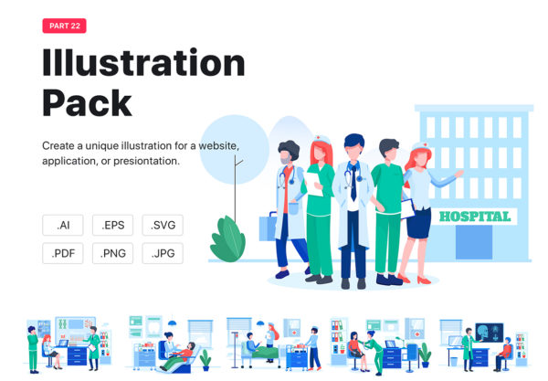 素材库下午茶：医院和医疗服务矢量场景插画集