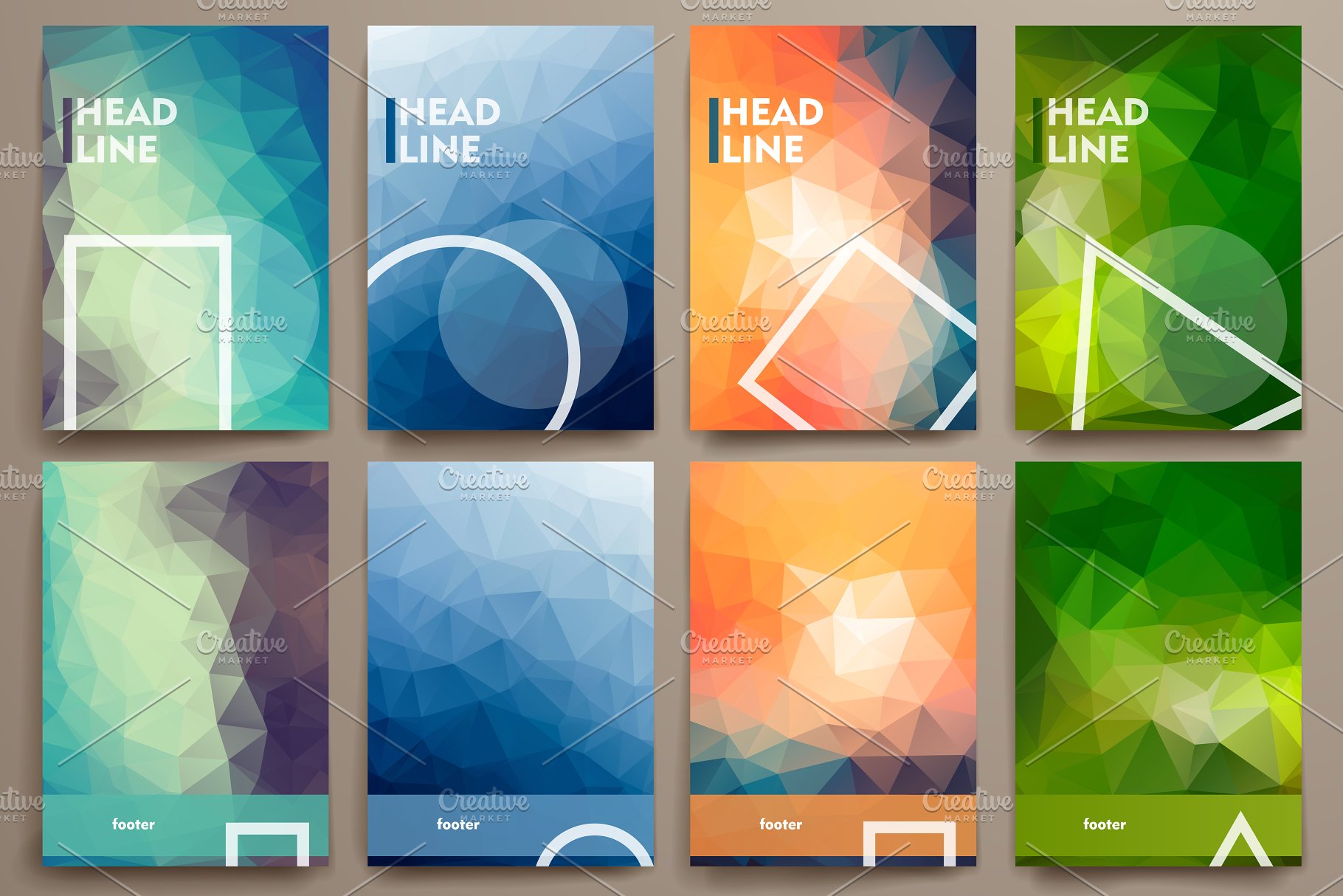 多色抽象多边形风格的精美小册子模板 Brilliant brochures in poli style插图(2)