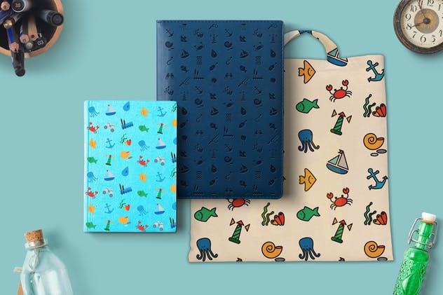 海洋主题图标&图案背景纹理 Sea Icons and Patterns Set插图(2)