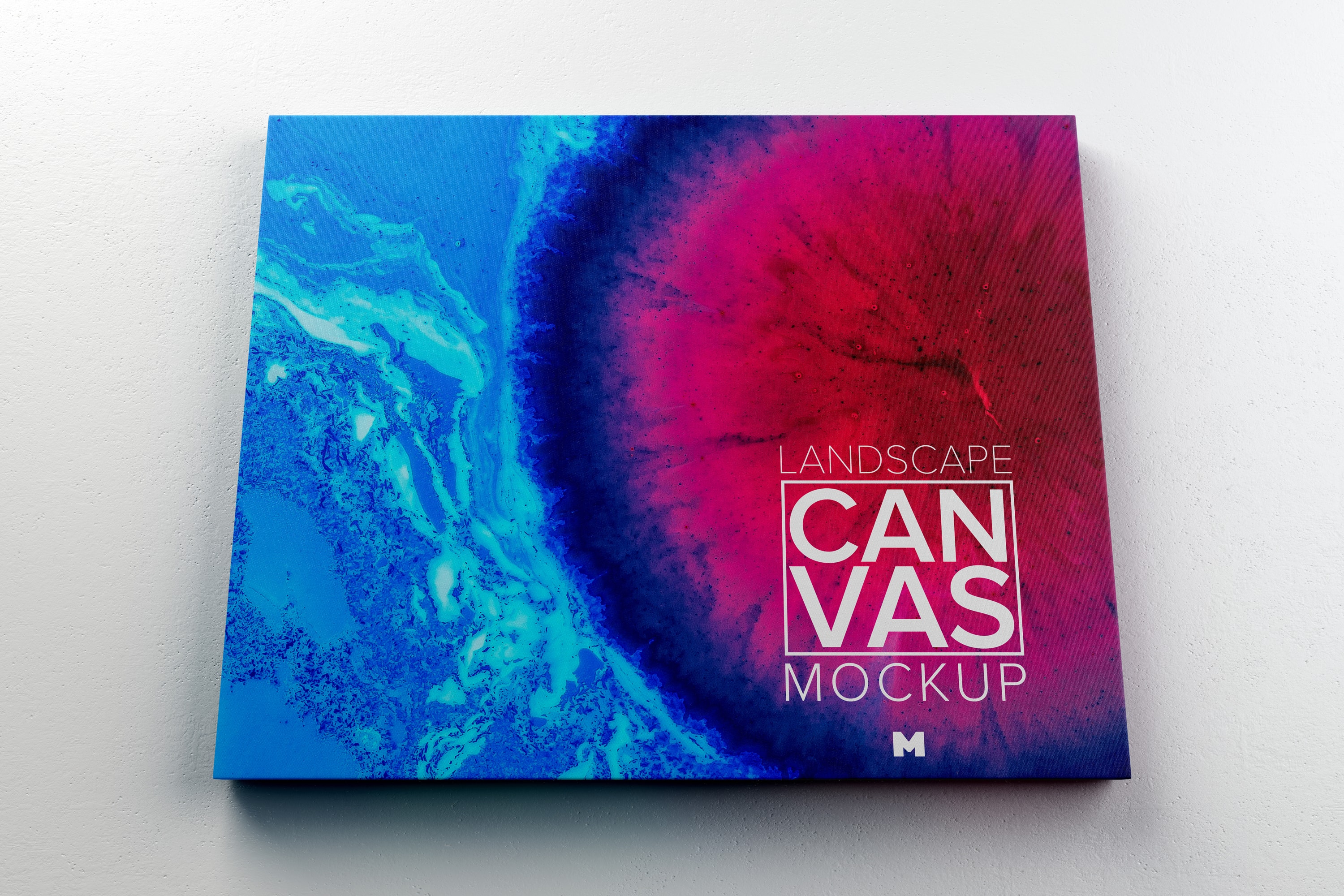 挂墙景观画布展览画框前视图样机素材 Landscape Canvas Frame Mockup Hanging on Wall in Front View插图