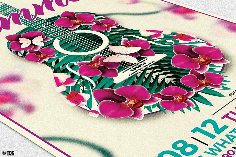 夏季吉他音乐会海报传单PSD模板 V1 Summer Unplugged Flyer PSD V1插图(5)