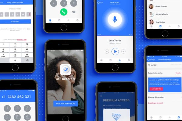 电话录音软件APP应用用户交互界面设计模板 Auto Call Recorder mobile app