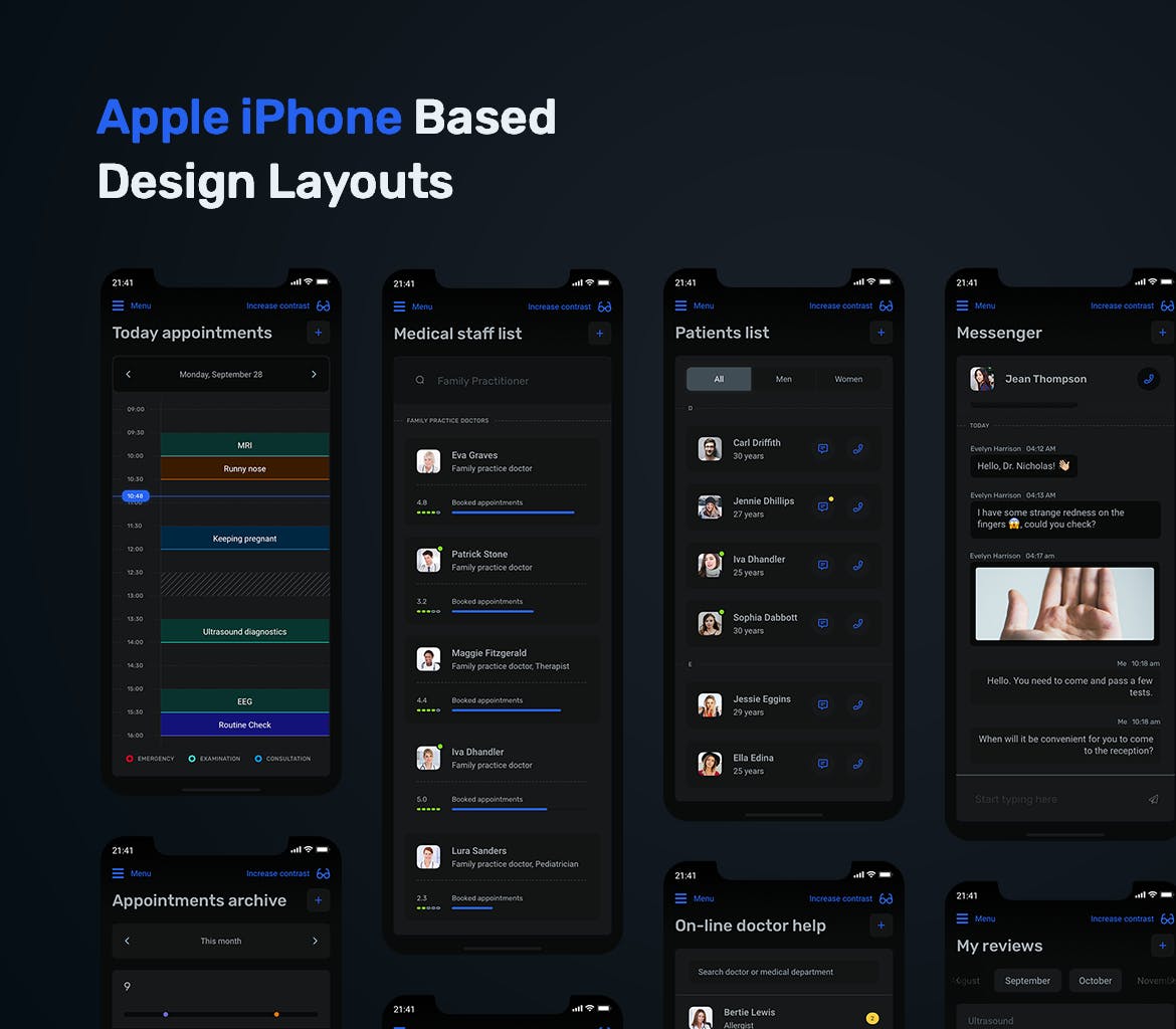 私人医生医药健康主题APP应用仪表盘UI设计套件 Dark Medical App Dashboard – MedUX UI Kit插图(6)