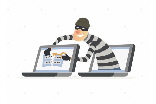 黑客窃取密码-彩色矢量插画素材库精选素材 Hacker stealing password – colorful illustration