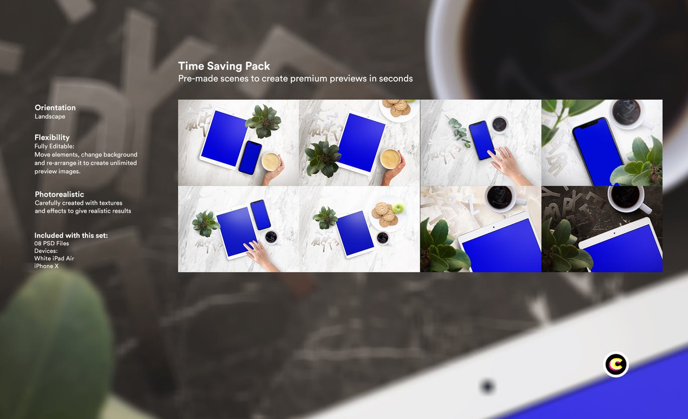 平板电脑/智能手机响应式页面设计效果图样机 Tablet Mock-Up插图(1)