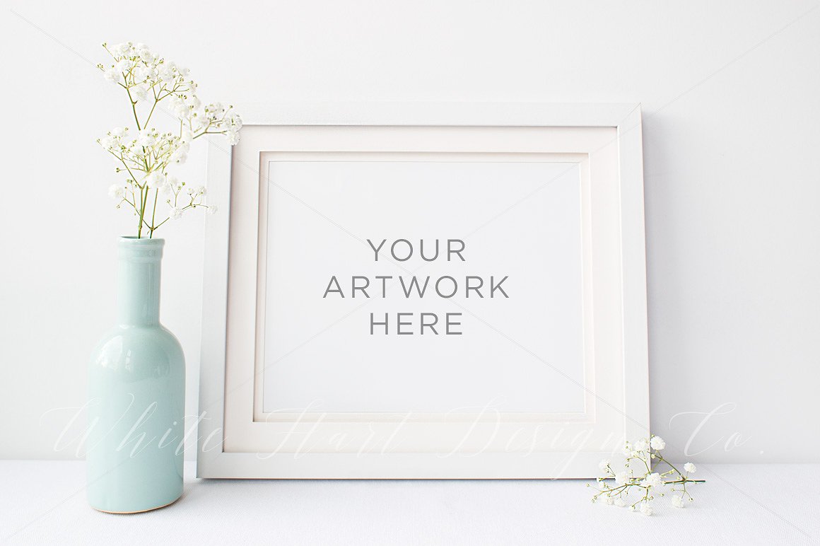简约花饰画框样机 8×10′ Landscape Frame mock up插图