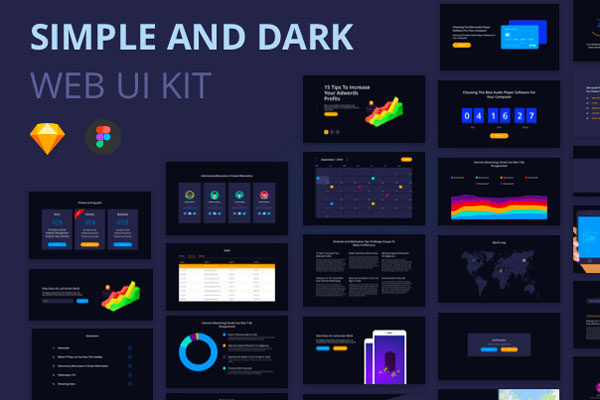 素材库下午茶：黑色酷炫的产品业务数据网站UI kits模版下载 [Sketch]