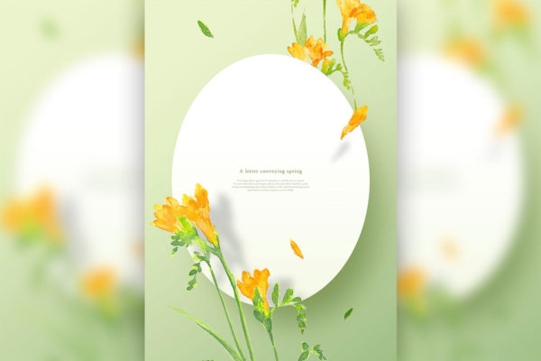 香雪兰-春天花卉主题海报/贺卡/信纸设计psd素材