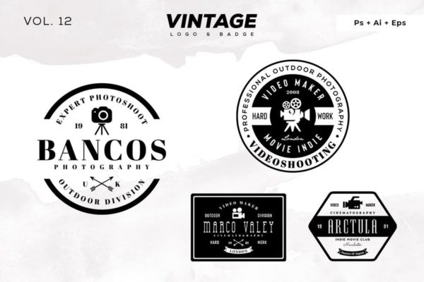 欧美复古设计风格品牌素材库精选LOGO商标模板v12 Vintage Logo &amp; Badge Vol. 12