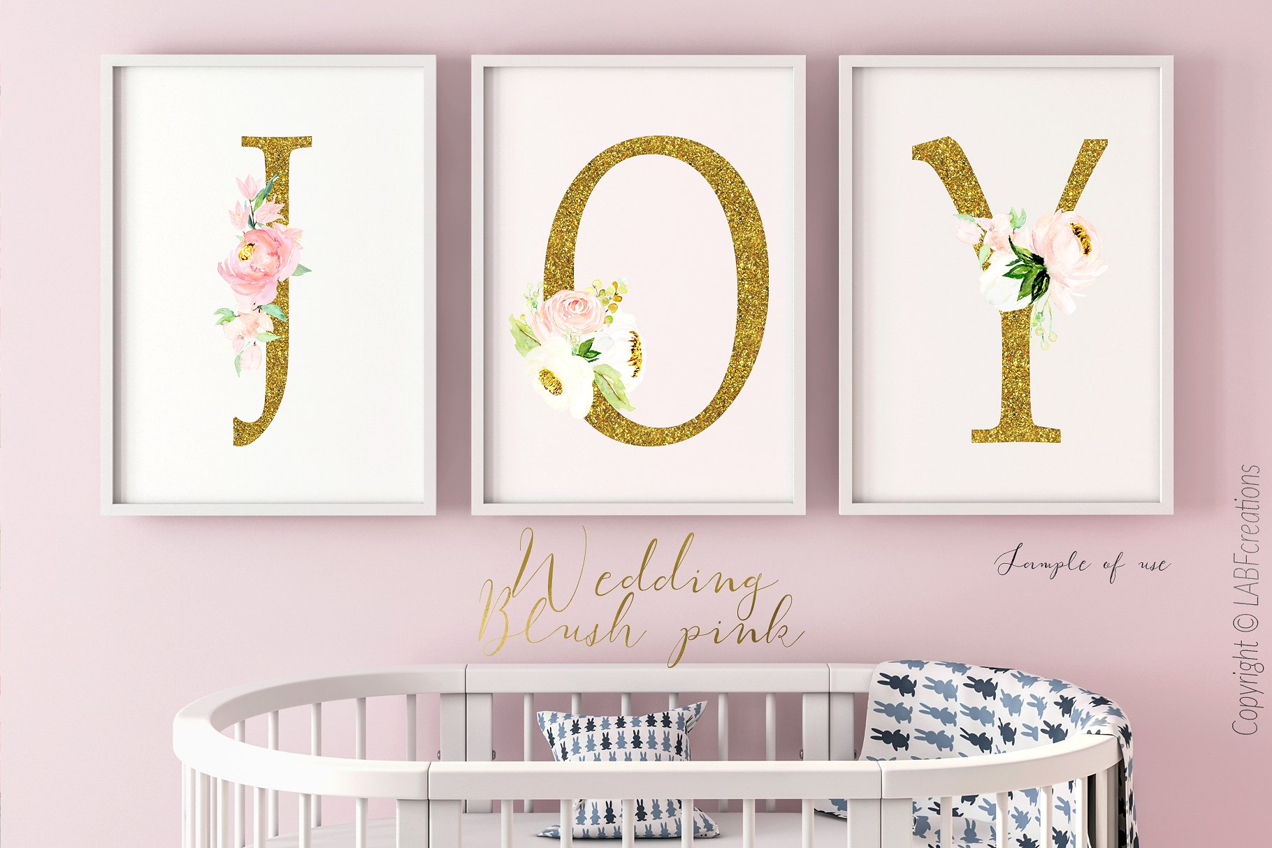 胭脂红水彩花卉元素，花环，花式字母… Blush pink bougainvillea插图(9)