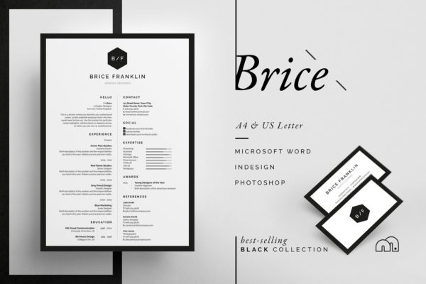 居中垂直排版风格个人简历模板 Brice – Resume/CV