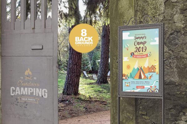 入口处海报/告示张贴效果图样机模板 Entrance Backgrounds Poster Mockup