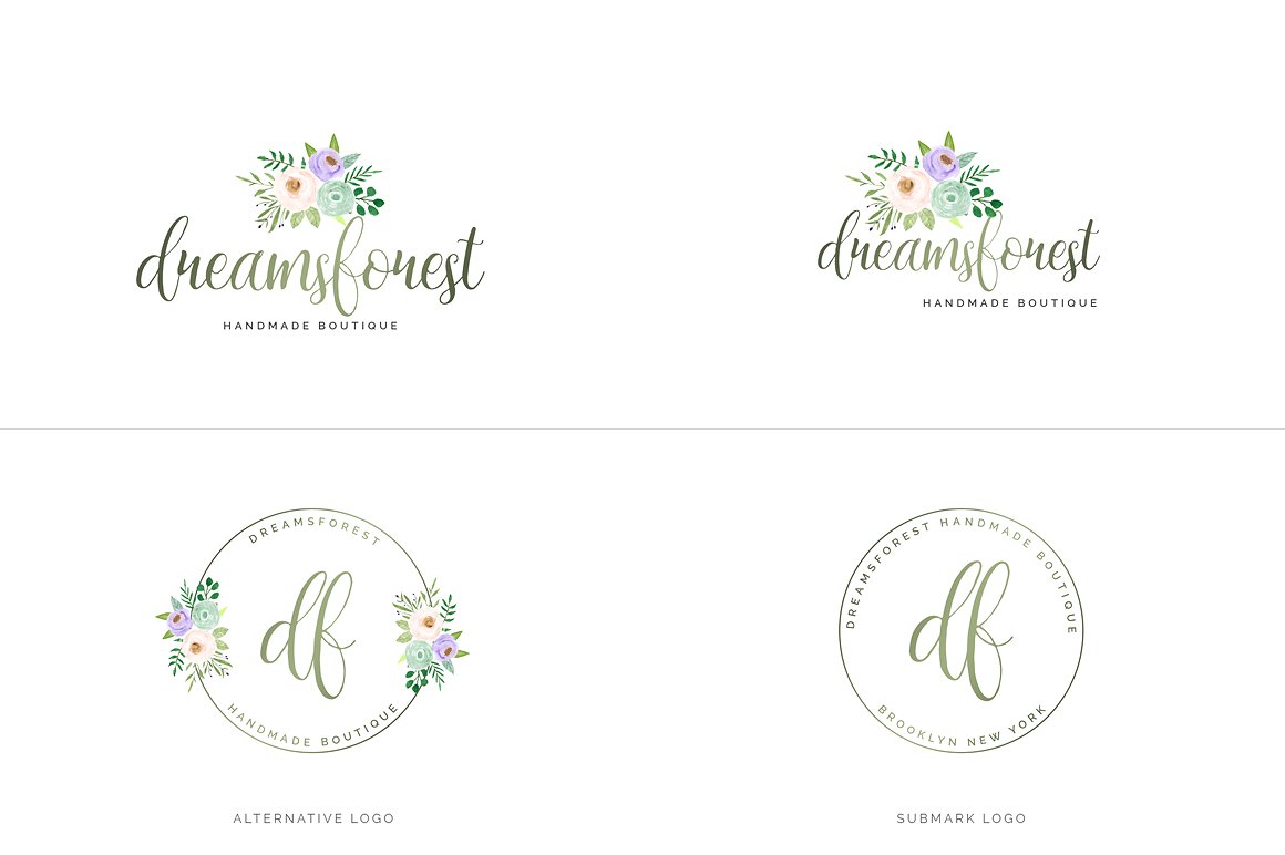 超级水彩风 Logo 设计素材包 Watercolor Premade Branding Logo Kit [模板、纹理&元素]插图(2)
