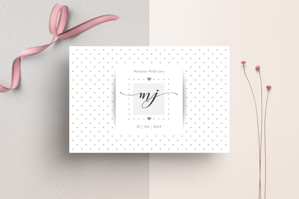 婴儿宝宝满月酒邀请函设计模板 Baby Birth Announcement Card插图(2)