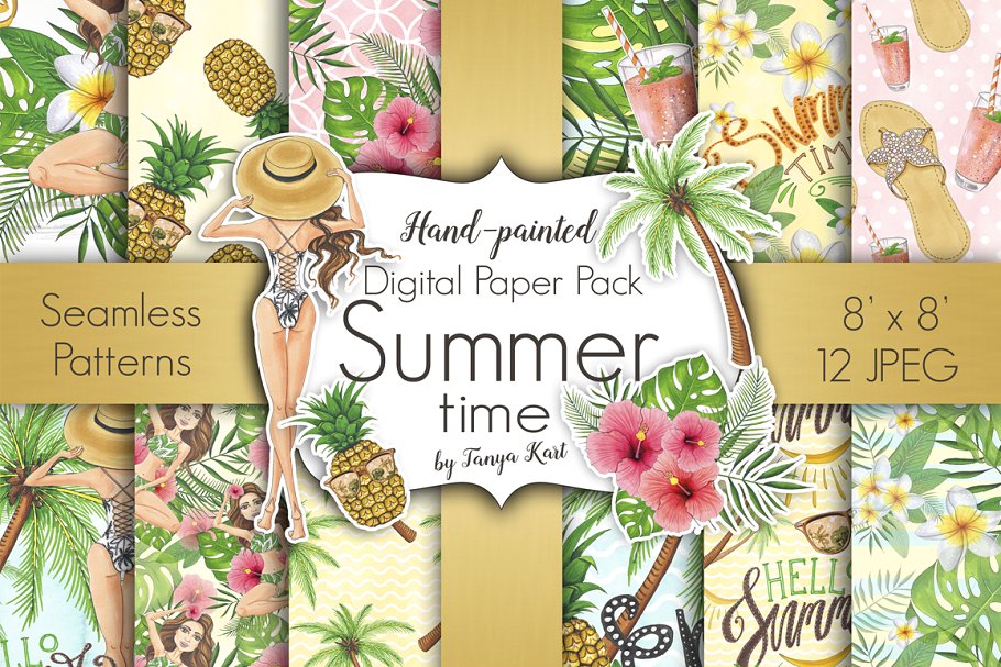 夏日时光手绘插画设计元素合集 Summer Time Collection插图(3)