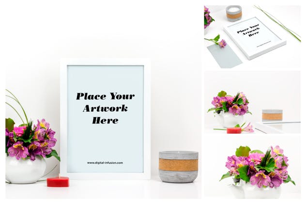 情人节主题白色画框架样机模板 White Frame Mockup – Valentines Day插图(1)