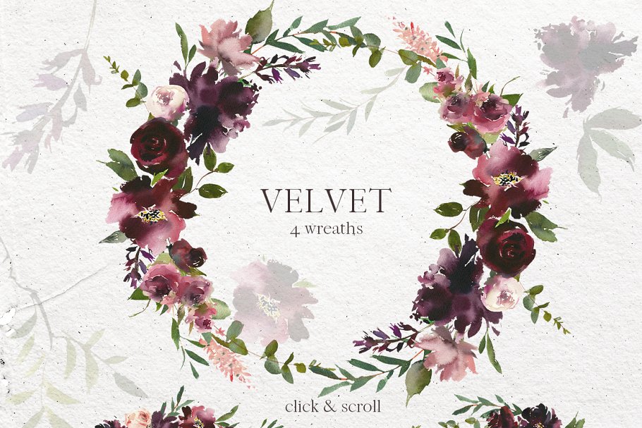 天鹅绒-水彩花卉剪贴画 Velvet – Watercolor Floral Clip Art插图(2)