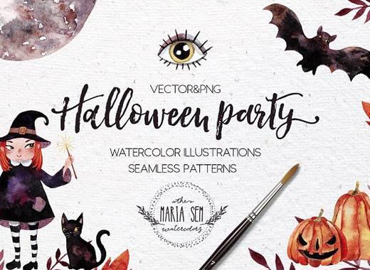 水彩风格万圣节高清图片素材下载[png]