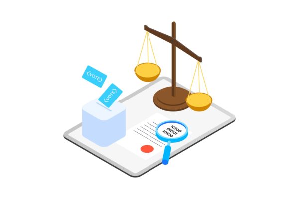 区块链技术智能合约概念插画素材v11 Smart Contract on Blockchain Isometric 11 – TU