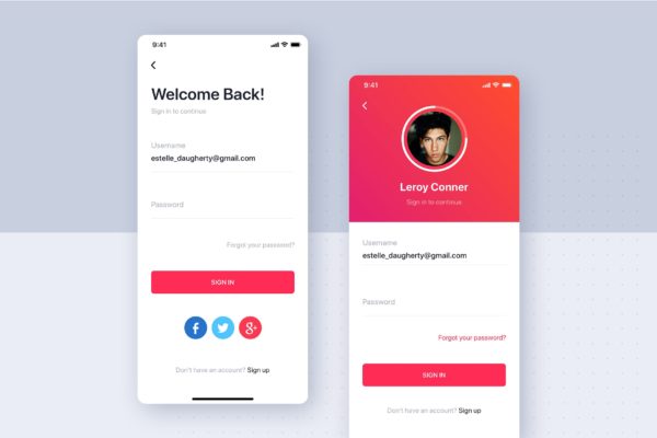 APP应用登录界面交互设计素材库精选模板 Login UI mobile template