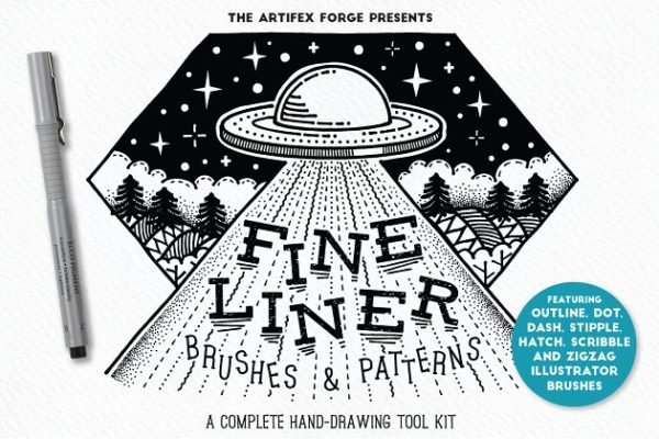 点与线的奥妙AI笔刷&amp;纹理 Fine Liner Brushes &amp; Patterns