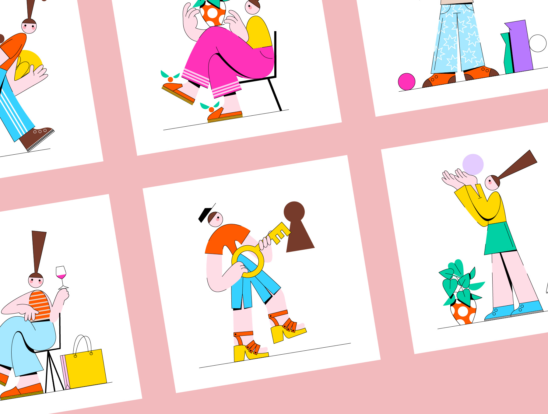 素材库下午茶:10个明亮多彩有趣的人物插画插图(3)