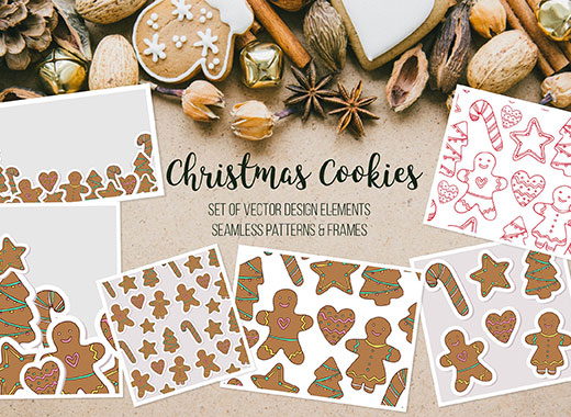 可爱的圣诞节手绘饼干矢量素材下载[ai,eps]