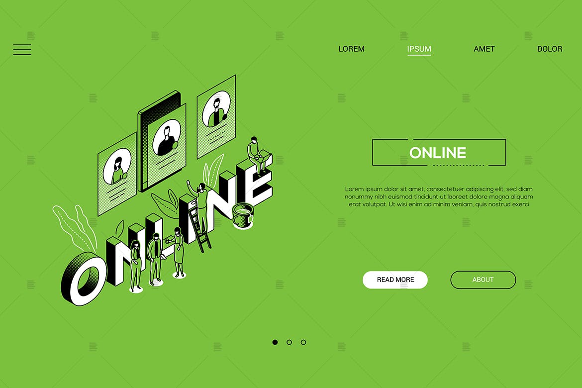 线上沟通/在线客服主题线条艺术设计风格网站Banner设计插画素材 Online communication line isometric banner插图(1)