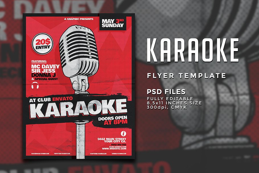 卡拉OK音乐主题传单模板 Karaoke Flyer Template插图