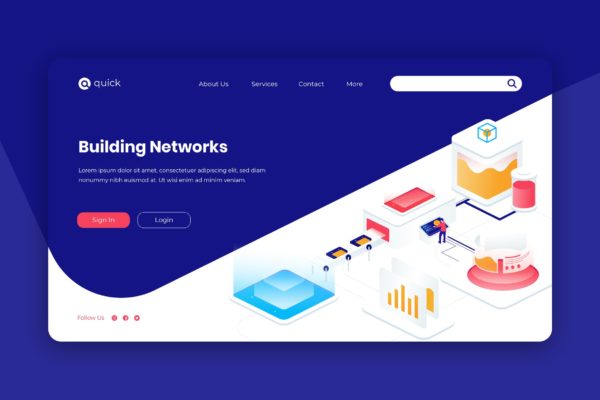 Web着陆页互联网科技主题等距矢量素材库精选概念插画素材v1 Isometric Landing Page