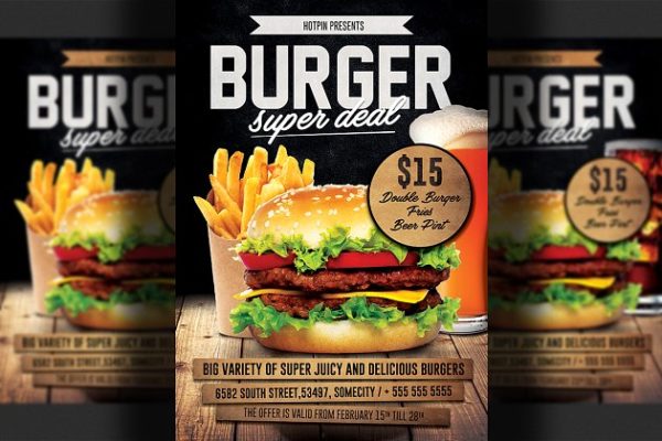 汉堡包品牌促销广告海报模板 Burger Promotion Flyer Template