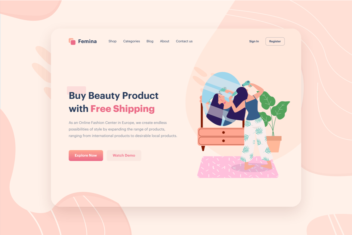 美容产品营销网站矢量插画设计素材 Beauty Product Illustration – Website Header插图(1)