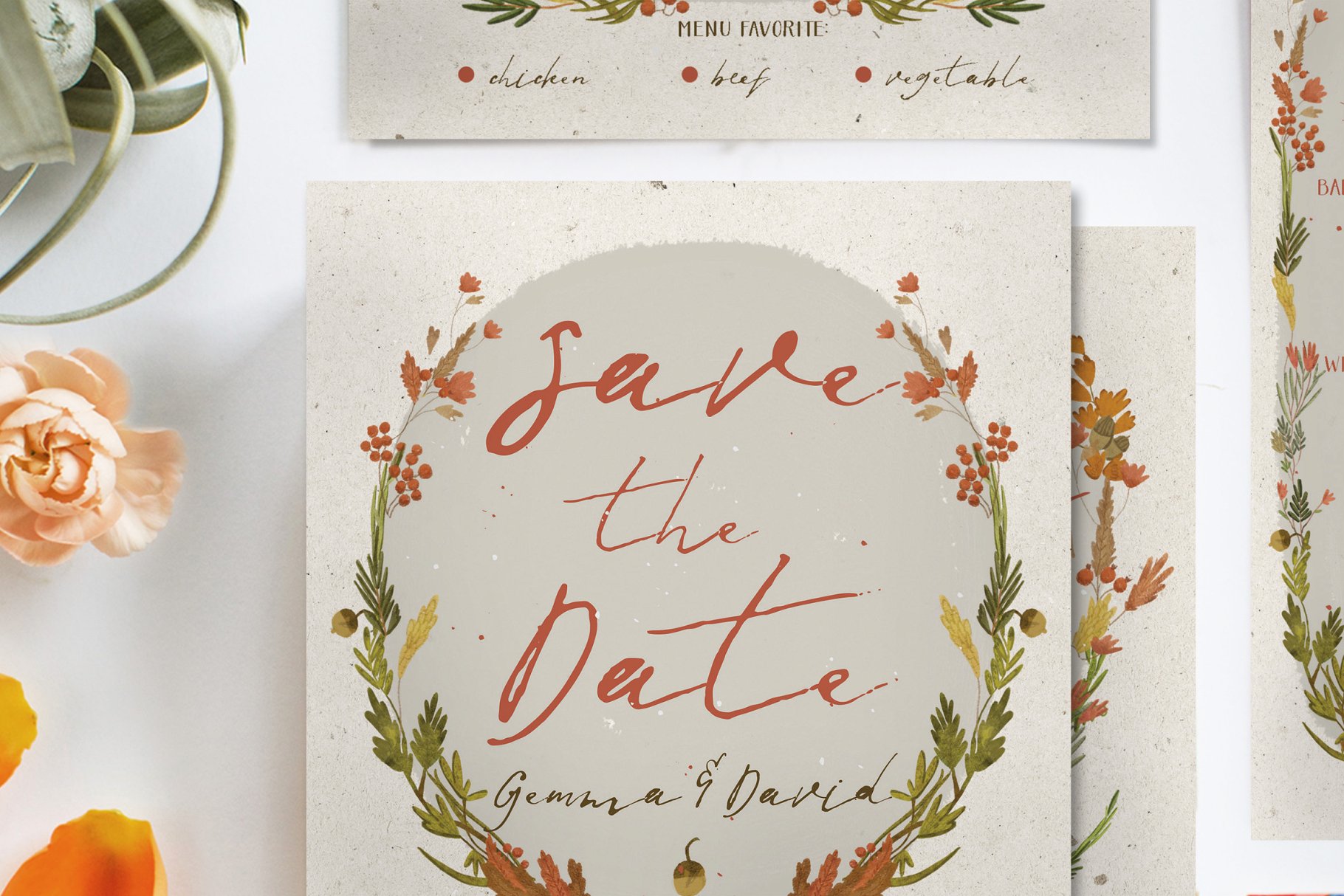 秋季花卉婚礼设计素材套装 Autumn Floral Wedding Suite插图