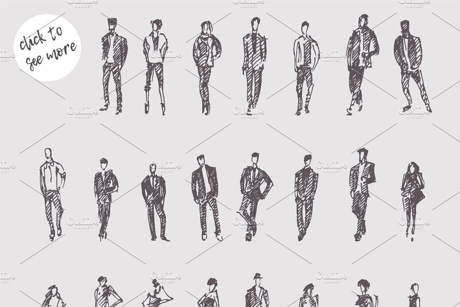 素描人物形象矢量剪贴画 Sketches of different people, vol. 2插图(1)