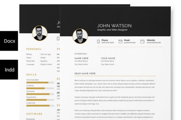 黑白简约风个人简历＆介绍信版式设计模板 Resume + Cover Letter
