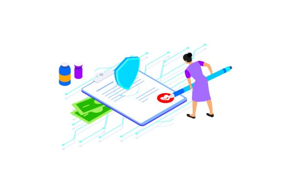 区块链技术智能合约概念插画素材v1 Smart Contract on Blockchain Isometric 1 – TU