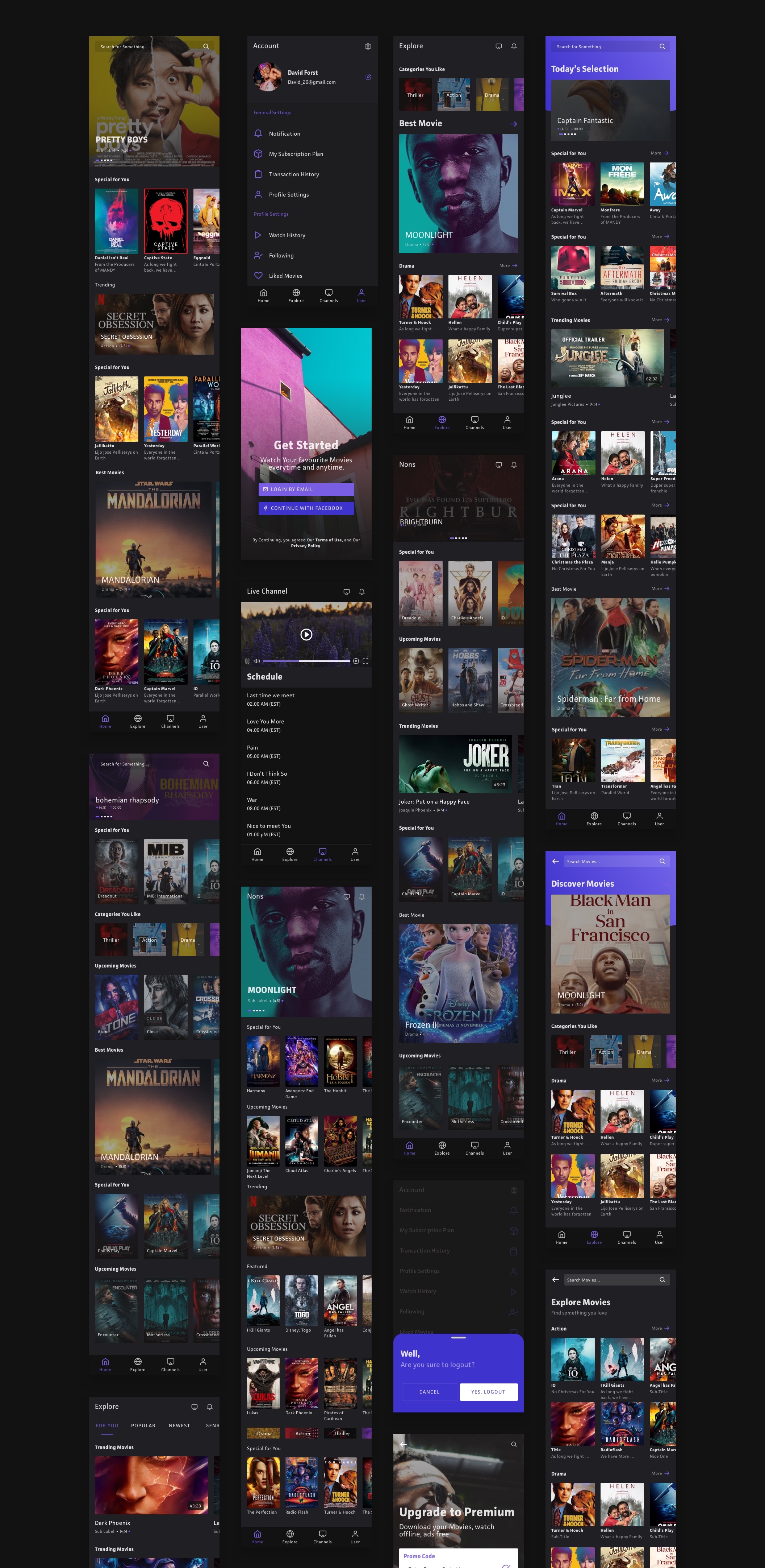素材库下午茶：电影流媒体应用程序UI设计素材库精选套件[Sketch,XD]插图(1)