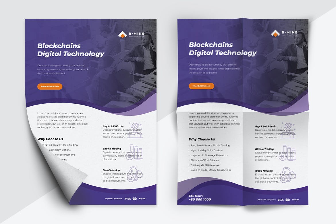 比特币交易平台推广传单海报设计模板 B-MINE Bitcoin Trading Flyers插图(2)