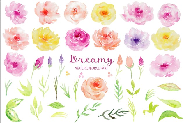 梦幻系列水彩花卉剪贴画合集 Watercolor Clipart Dreamy Collection插图(1)